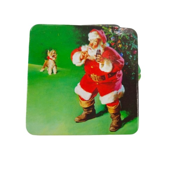 VTG Coca Cola Santa WIth Deer and Dog Coasters, Cork Back Set of 10 - Picture 2 of 10